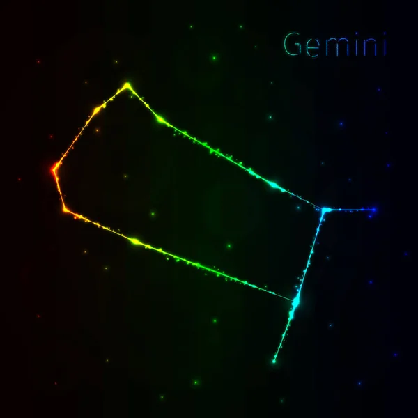 Gemini Illustration Icône Lumière Silhouette Sur Fond Sombre Lignes Points — Image vectorielle