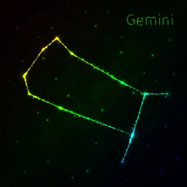 Gemini Illustratie Icon Verloop Lichten Silhouet Donkere Achtergrond Gloeiende Lijnen — Stockvector
