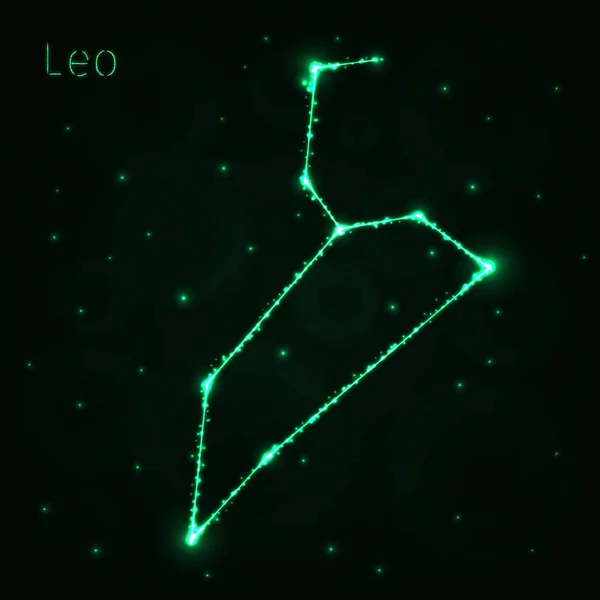 Leo Icono Ilustración Luces Verdes Silueta Sobre Fondo Oscuro Líneas — Vector de stock