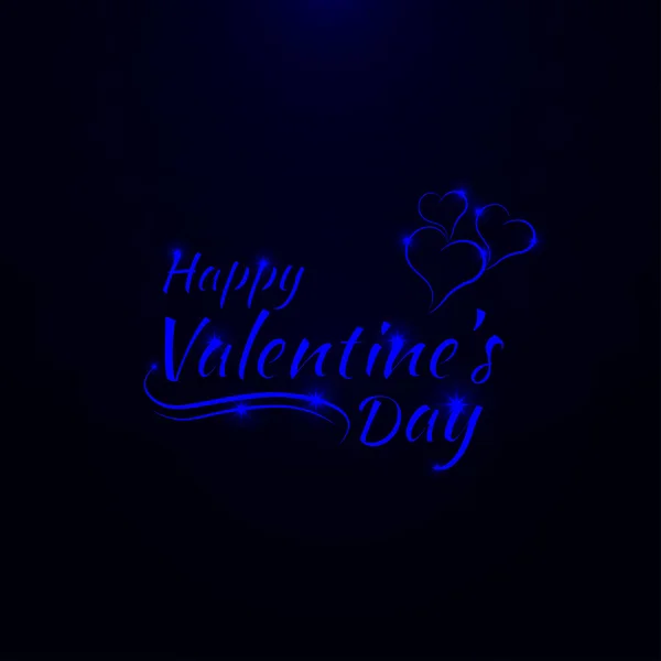 Feliz Dia Dos Namorados Luzes Azuis Cartão Coração Texto Luzes — Vetor de Stock