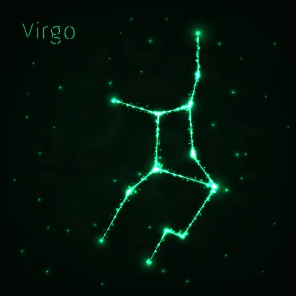 Virgo Illustration Icon Green Lights Silhouette Dark Background Glowing Lines — Stock Vector