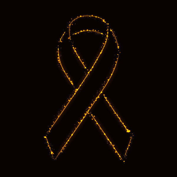 Ribbon silhouette of gold lights on dark background