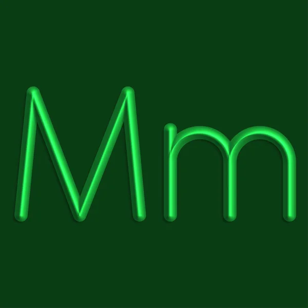Alfabeto Letras Luces Color Verde Línea Con Sombra Suave — Vector de stock
