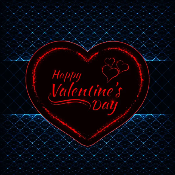 幸せなバレンタインデー Azure 暗い背景にカード 赤い心とテキスト ライト デザインをライトします — ストックベクタ