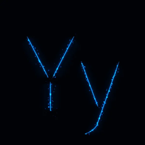 Blaues Alphabet Buchstaben Von Lichtern Auf Dunklem Hintergrund — Stockvektor