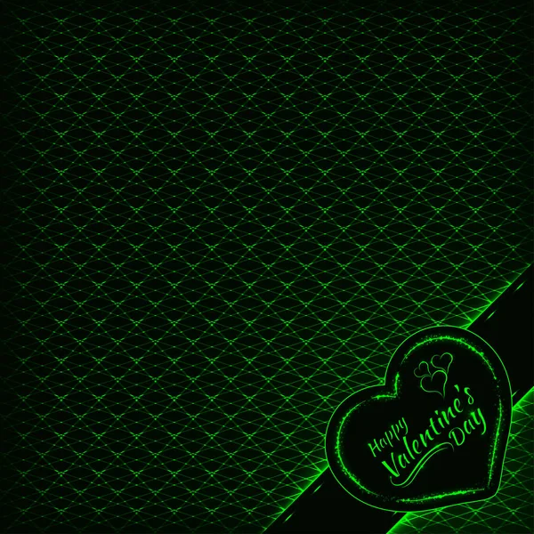 Feliz Día San Valentín Luces Verdes Tarjeta Corazón Texto Luces — Archivo Imágenes Vectoriales