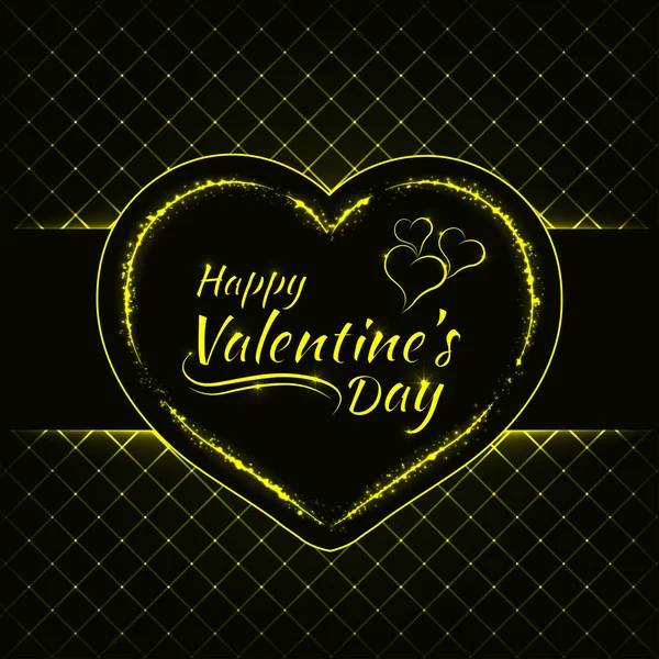 Happy Valentines Day Yellow Lights Card Heart Text Lights Design — Stock Vector