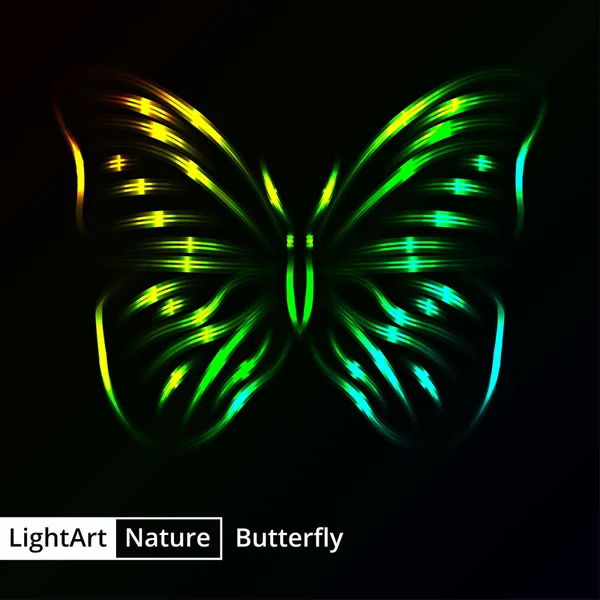 Silueta Fluture Lumini Gradient Fundal Negru — Vector de stoc