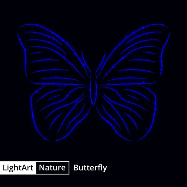 Motýl Silueta Námořnictva Světla Černém Pozadí — Stockový vektor