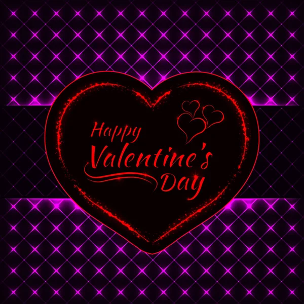幸せなバレンタインデー マゼンタ暗い背景にカード 赤い心とテキスト ライト デザインをライトします — ストックベクタ