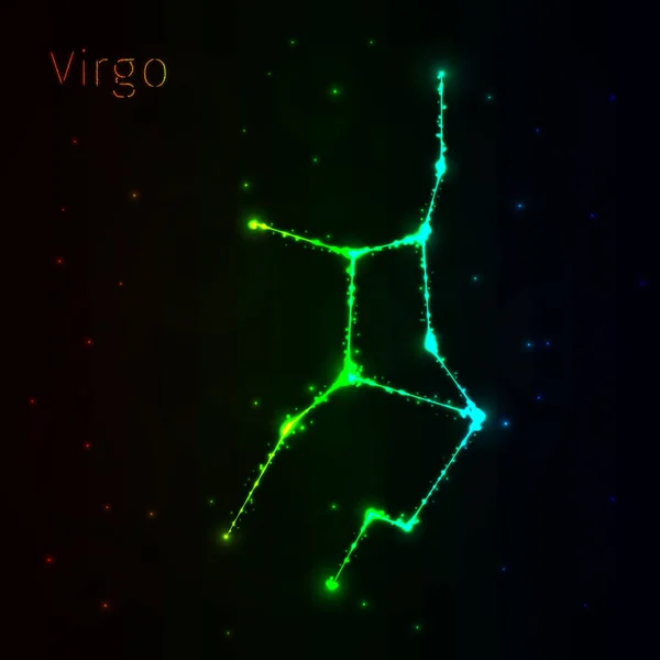 Virgo Icono Ilustración Luces Silueta Sobre Fondo Oscuro Líneas Brillantes — Vector de stock