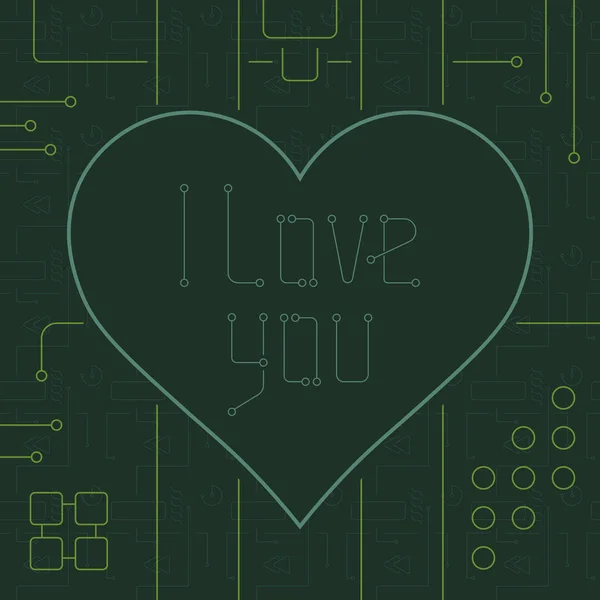 Tarjeta Felicitación Love You Day Líneas Geometría Estilo Art Techno — Vector de stock