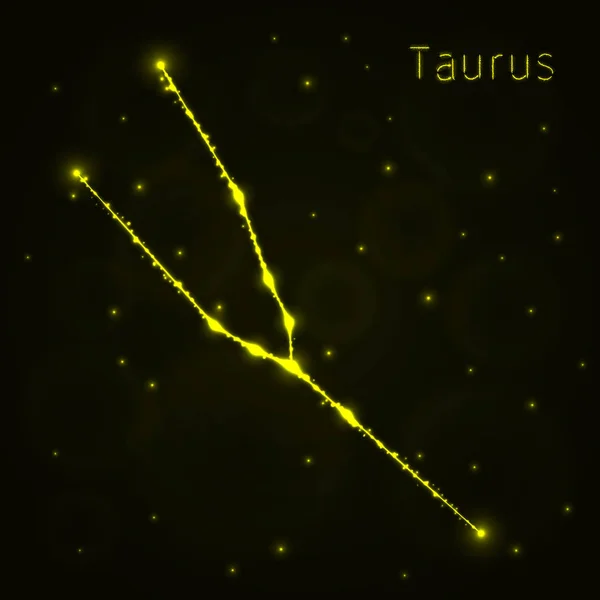 Taurus Icono Ilustración Luces Amarillas Silueta Sobre Fondo Oscuro Líneas — Vector de stock