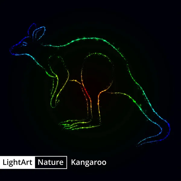 Kanguru Siluet Siyah Arka Plan Üzerinde Gradyan Işıkların — Stok Vektör