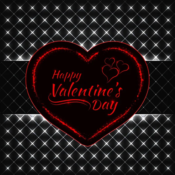 幸せなバレンタインデー白い光が暗い背景に カード 赤い心とテキスト ライト デザイン — ストックベクタ