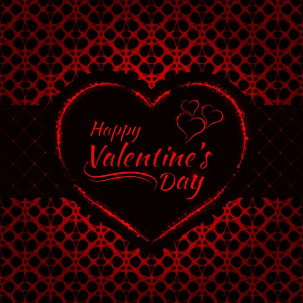 Šťastný Valentýn Červenou Kartu Srdce Text Světla Design Tmavém Pozadí — Stockový vektor