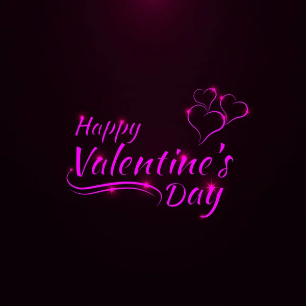 Happy Valentines Day Magenta Licht Kaart Hart Tekst Lichten Ontwerp — Stockvector