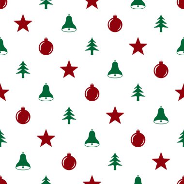 Seamless modeli öğeleri Noel ile yılbaşı için. Güzel desen kağıt, t-shirtler, tebrik kartları kaydırma lüks hediye için. Neşeli Noel arka plan. Vektör çizim.