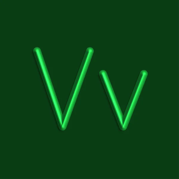 Alfabeto Letras Luces Color Verde Línea Con Sombra Suave — Vector de stock