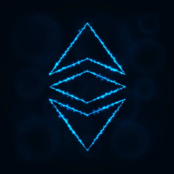Ethereum vektör simgesi. Web sitesi tasarımı, internet, grafik arayüzü, iş Ethereum simgesi. Ethereum illüstrasyon, koyu arka plan üzerinde ışıklar siluet. Ethereum parlak çizgiler ve Puan.