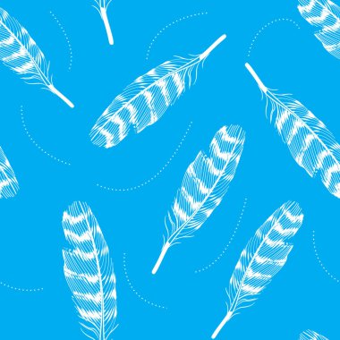 Açık mavi arkaplanda farklı konumlardaki tüylerin deseni