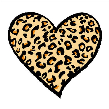 Beyaza izole edilmiş turuncu leopar desenli bir kalp için tasarlandı.