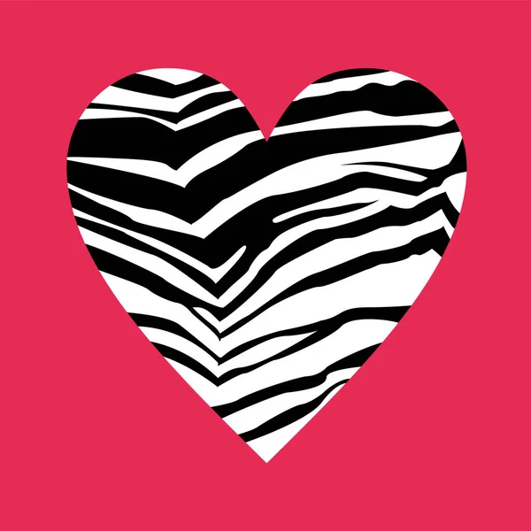 Projekt Dla Koszuli Nadrukiem Zebry Serce Izolowane Różowo — Wektor stockowy