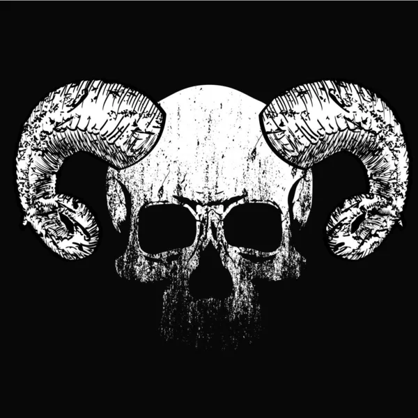 Siyah boynuzlu şeytani kafatası tişörtü için vektör tasarımı