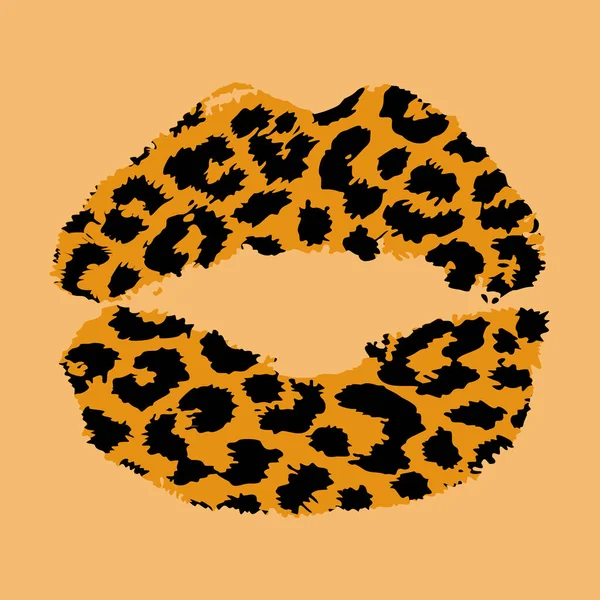 Design För Skjorta Leopard Print Läppar Orange Bakgrund — Stock vektor