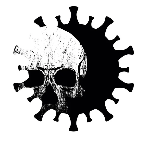 Coronavirüs 'ün içindeki bir kafatasının temsili çizimi beyaza izole edilmiş.