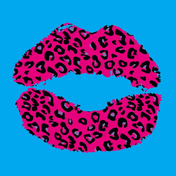 Design Shirt Pink Leopard Print Lips Blue Background — Stock Vector