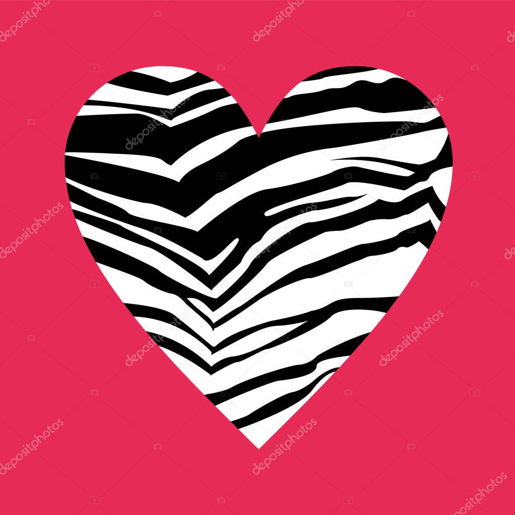 Design for a shirt of a zebra print heart isolated on pink