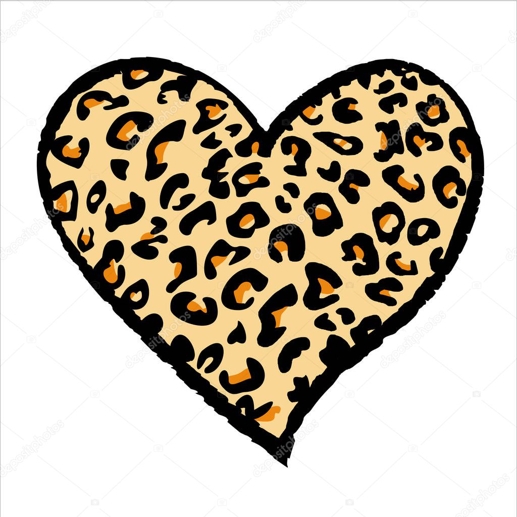 Design for a shirt of a orange leopard print heart isolated on white
