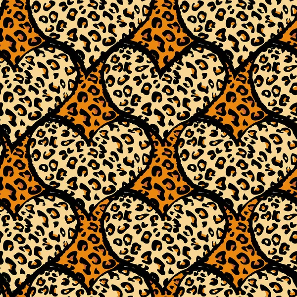 Причудливый Дизайн Леопардовых Печатных Сердец Оранжевом Фоне — стоковый вектор