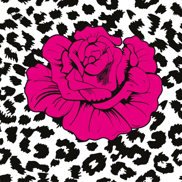 Illustration Vectorielle Une Fleur Rose Sur Fond Imprimé Animal Modèle — Image vectorielle