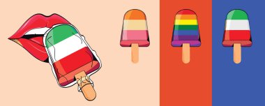 Renkli arka planda dört çubuk dondurma seti. panoramik resim.