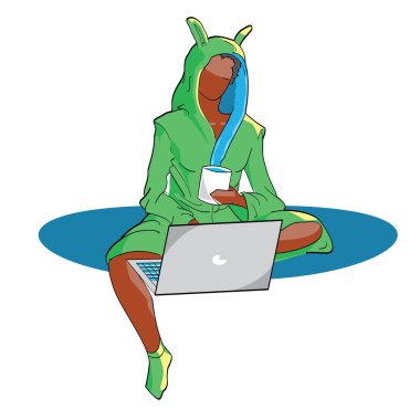 Siyah gecelikli bir kızın eskiz kızı evde beyazlar içinde tek başına çalışıyor.