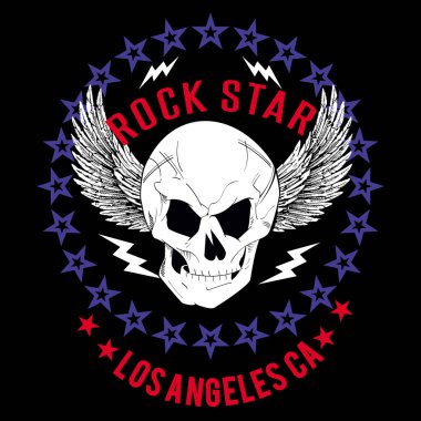 Bir kafatasının ters dönmüş bir yıldız ve siyah üzerine izole edilmiş runik karakterler üzerindeki T-shirt vektör tasarımı