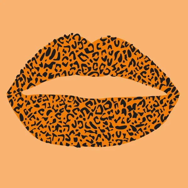 Diseño Para Una Camisa Leopardo Imprimir Labios Sobre Fondo Naranja — Archivo Imágenes Vectoriales