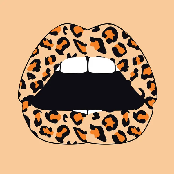 Diseño Para Una Camisa Leopardo Imprimir Labios Sobre Fondo Naranja — Archivo Imágenes Vectoriales