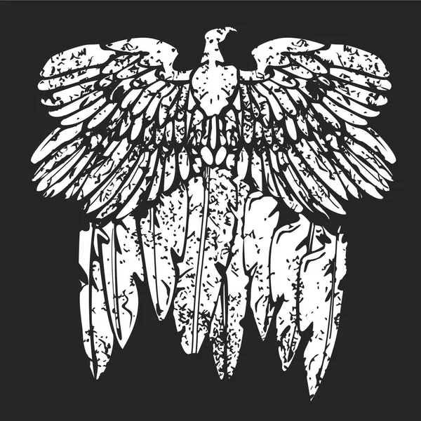 Illust Camiseta Emblema Indio Vintage Blanco Águila Con Plumas Sobre — Archivo Imágenes Vectoriales