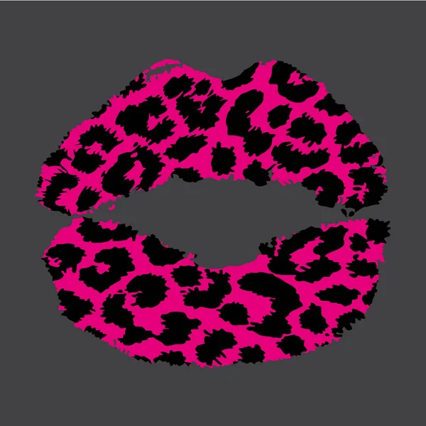 Desenho Uma Camisa Uns Lábios Impressão Leopardo Fundo Cinza — Vetor de Stock