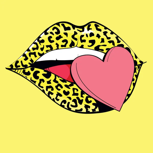 Ilustración Vectorial Animal Imprimir Labios Corazón Rosa — Archivo Imágenes Vectoriales