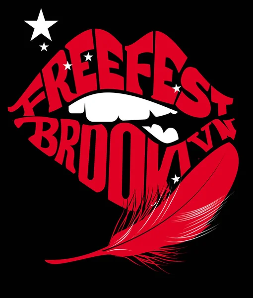 dudak posteri tasarımı siyah arkaplanda tüy olan kırmızı harflerden oluşur