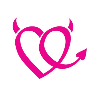 İki boynuzlu pembe kalp ve beyaz arka planda bir kuyruk.