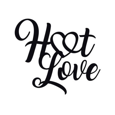 Sıcak Aşk - beyaz bir kalple karıştırılmış bir kelimenin tipografik tasarımı 
