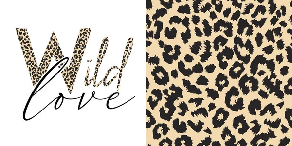 Wild Love Animal Print Textured Text Typographic Design Panorama Design — Stock Vector