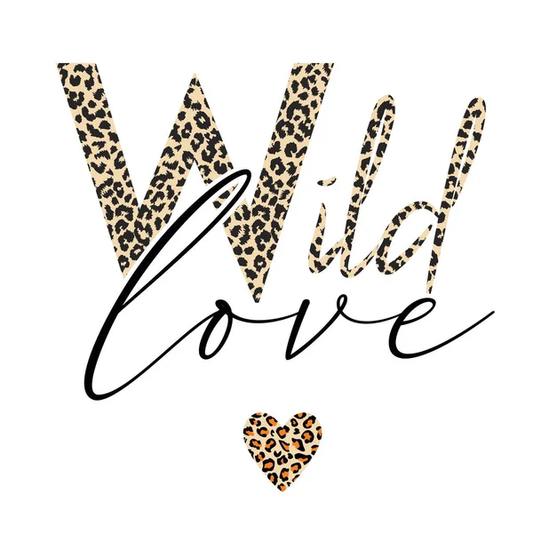 Wild Love Animal Print Textured Text Typographic Design — Stock Vector