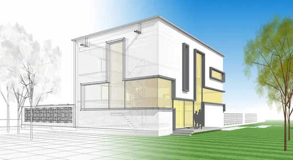 ev mimarisi çizimi 3d illüstrasyon