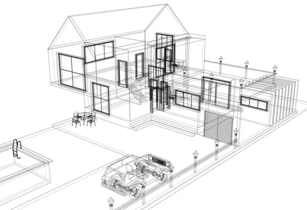 家現代建築3Dイラスト — ストック写真